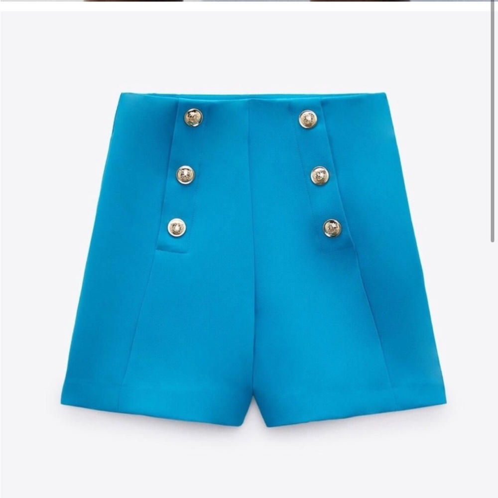 Zara gold button high waist blue shorts XS